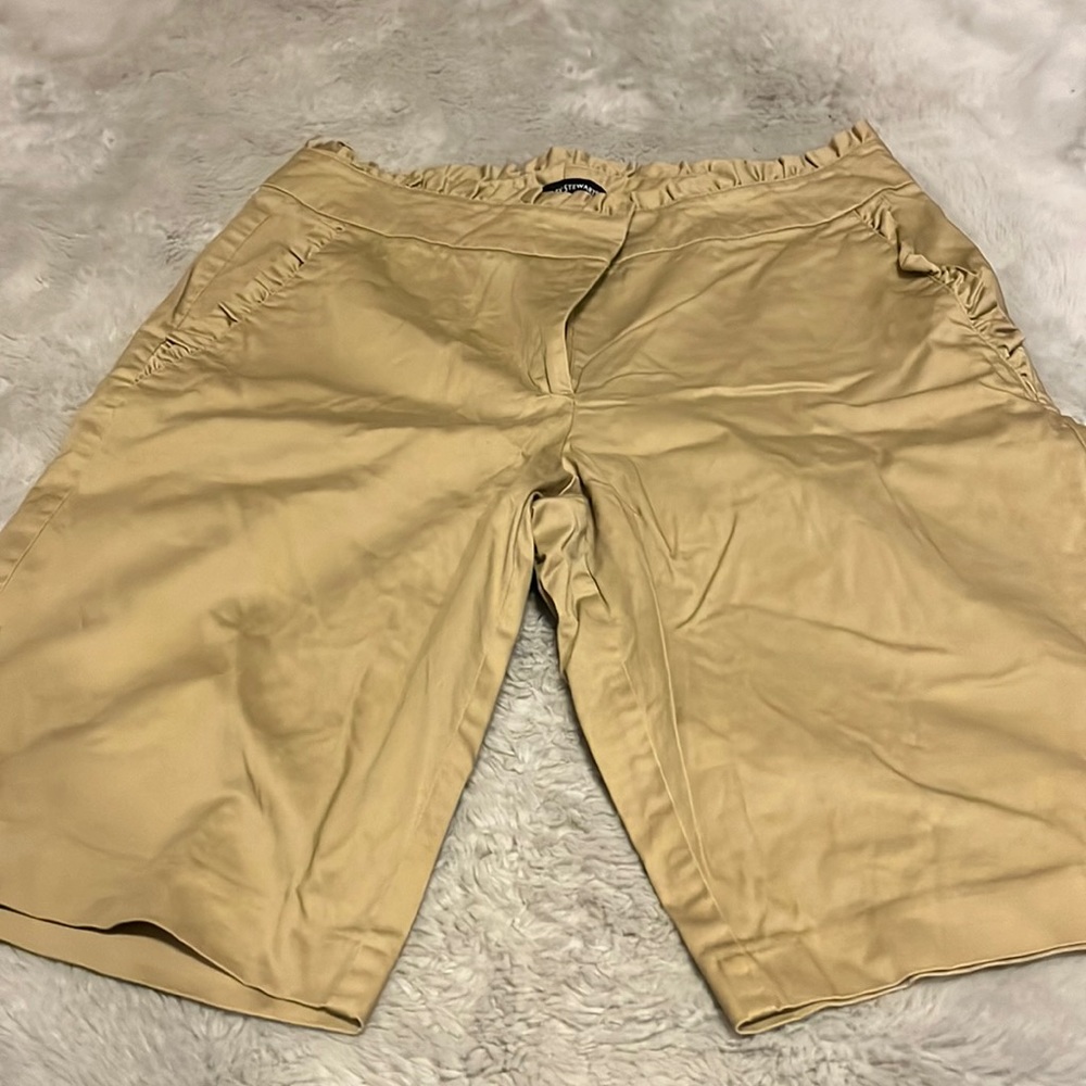 Ashley Stewart Womens khaki shorts -ruffle detail size 14